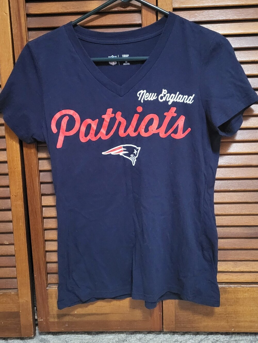 NFL Navy and Red New England Patriots V-Neck Tee